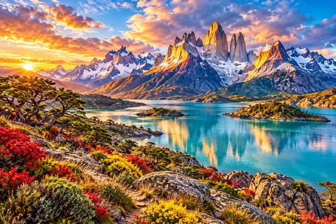 Ilustración de Torres del Paine y la Patagonia