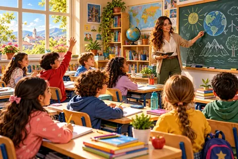 Ilustración de Aprender juntos en el aula