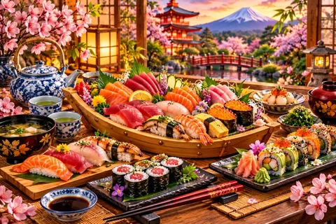 Ilustración de El arte del sushi japonés
