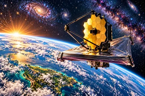 Ilustración de Un telescopio observa el universo