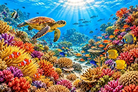 Ilustración de Tortugas marinas en el arrecife